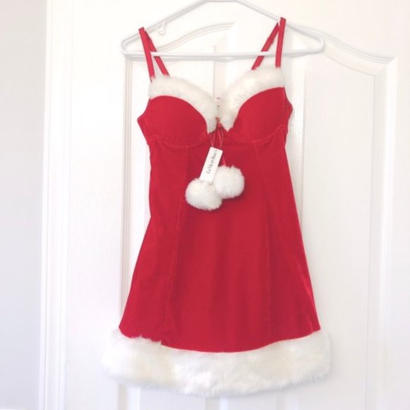 NEW La Vie En Rose Santa Dress Mini Dress Pom Pom - Picture 4 of 8